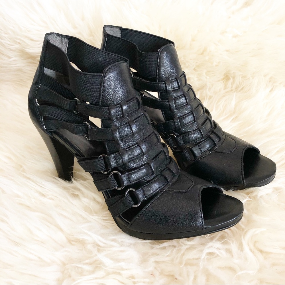 Nine West Black Strappy Open Toe Slip On Heels 5